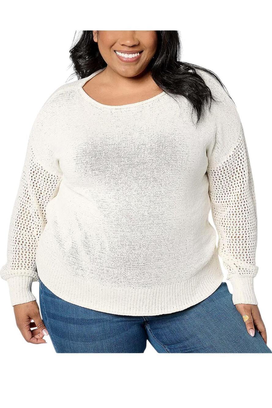Destination 365 Women's Boatneck Drop Shoulder Open-Work Sweater White - Regular